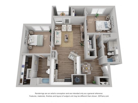 Floor plan for 2 beds, 2 baths, 1177 sqft